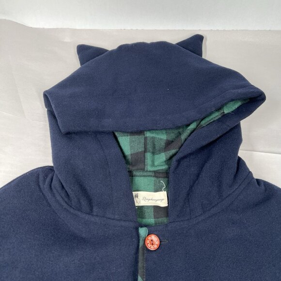 Cat Cloak Cape Ears Tail Cosplay Womens SMALL Wool Blue Green Plaid - Picture 3 of 9